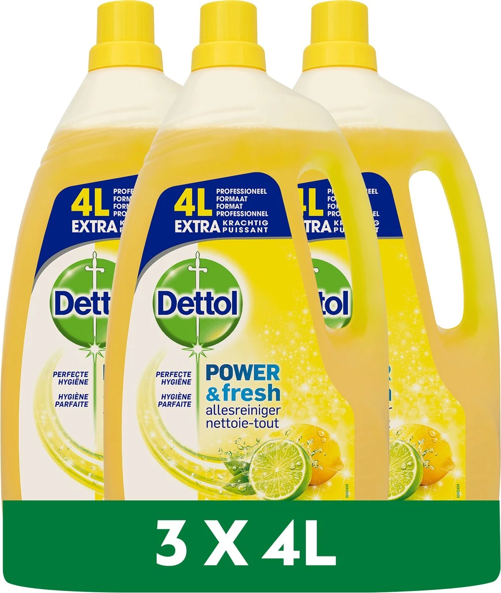 Dettol - Power & Fresh - Allesreiniger - Citrus - 3 X 4 Liter 4 Dettol - Power & Fresh - Allesreiniger - Citrus - 3 X 4 Liter - Afbeelding 2