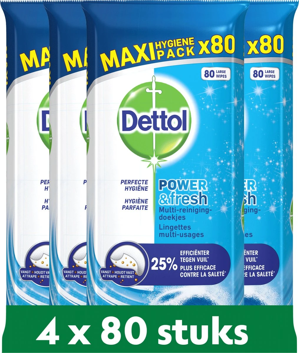 Dettol - Power & Fresh - Schoonmaakdoekjes - Oceaanfris - 4 X 80 Doekjes 3 Dettol - Power & Fresh - Schoonmaakdoekjes - Oceaanfris - 4 X 80 Doekjes