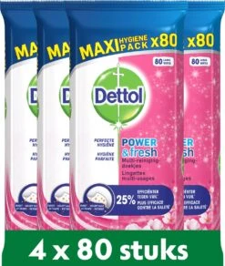 Dettol - Schoonmaakdoekjes - Power & Fresh - Kersenbloesem - 4 X 80 Stuks - Voordeelverpakking -Schoonmaakmiddelen 1016x1200