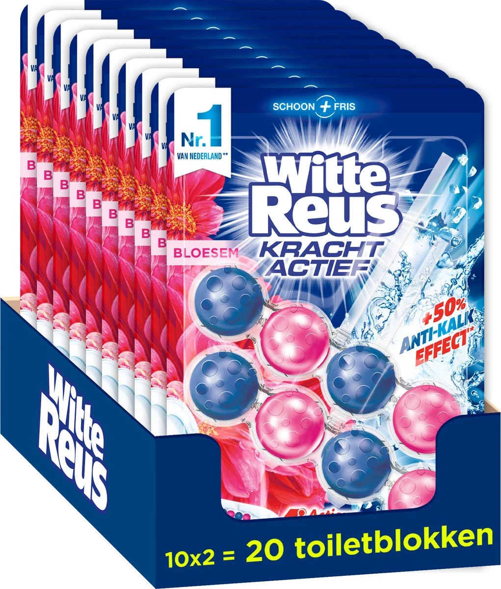Witte Reus Kracht Actief Toiletblok - Bloesem - WC Blokjes Voordeelverpakking - 20 Stuks 3 Witte Reus Kracht Actief Toiletblok - Bloesem - WC Blokjes Voordeelverpakking - 20 Stuks