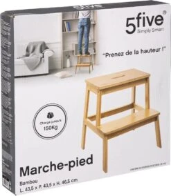 5Five - Bamboe Keukentrapje/opstapje Met 2 Treden 47 Cm - Keuken/badkamer Krukjes -Schoonmaakmiddelen 1043x1200