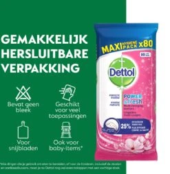 Dettol - Schoonmaakdoekjes - Power & Fresh - Kersenbloesem - 4 X 80 Stuks - Voordeelverpakking -Schoonmaakmiddelen 1165x1200