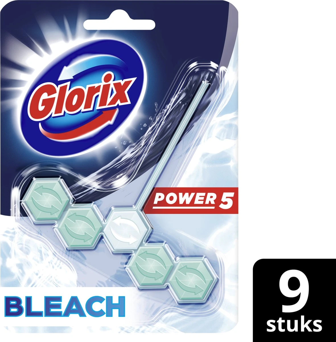 Glorix Power 5 Bleek Toiletblokken - 9 Stuks - Voordeelverpakking 3 Glorix Power 5 Bleek Toiletblokken - 9 Stuks - Voordeelverpakking