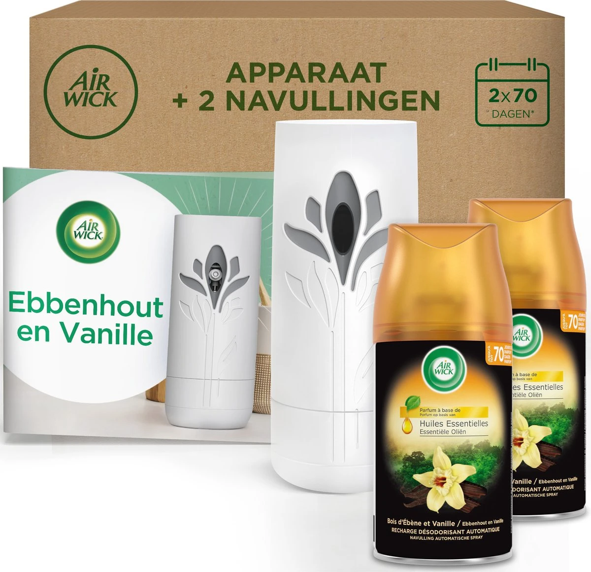 Air Wick Freshmatic Automatische Spray Luchtverfrisser - Ebbenhout & Vanille - 1 Apparaat + 2 Navullingen 3 Air Wick Freshmatic Automatische Spray Luchtverfrisser - Ebbenhout & Vanille - 1 Apparaat + 2 Navullingen