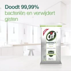 Cif Disinfect & Shine Wipes Doden 99,99% Van De Bacteriën Original Desinfecterende Schoonmaakdoekjes, Van 100% Biologisch Afbreekbaar Textiel 5 X 75 Doekjes -Schoonmaakmiddelen 1200x1198 1