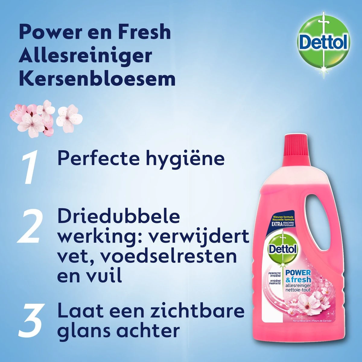 Dettol - Power & Fresh - Allesreiniger - Kersenbloesem - 8 X 1 Liter 4 Dettol - Power & Fresh - Allesreiniger - Kersenbloesem - 8 X 1 Liter - Afbeelding 2