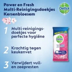 Dettol - Schoonmaakdoekjes - Power & Fresh - Kersenbloesem - 80 Stuks X8 10 Dettol - Schoonmaakdoekjes - Power & Fresh - Kersenbloesem - 80 Stuks X8 -Schoonmaakmiddelen 1200x1200 187