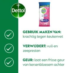Dettol - Schoonmaakdoekjes - Power & Fresh - Kersenbloesem - 4 X 80 Stuks - Voordeelverpakking -Schoonmaakmiddelen 1200x1200 27
