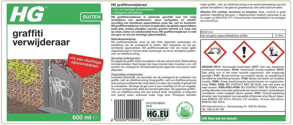 HG Graffitiverwijderaar - 600ml - Krachtig En Veilig - Biologisch Afbreekbaar 5 HG Graffitiverwijderaar - 600ml - Krachtig En Veilig - Biologisch Afbreekbaar - Afbeelding 3