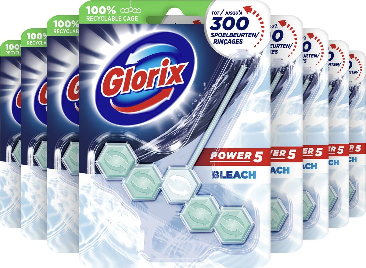 Glorix Power 5 Bleek Toiletblokken - 9 Stuks - Voordeelverpakking 4 Glorix Power 5 Bleek Toiletblokken - 9 Stuks - Voordeelverpakking - Afbeelding 2