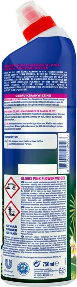 Glorix WC Powergel Toiletreiniger Pink Flower - 6 X 750 Ml - Voordeelverpakking -Schoonmaakmiddelen 324x1200
