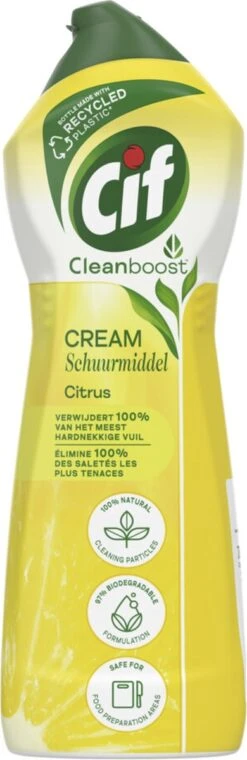 Cif CleanBoost Cream Citroen Schuurmiddel - 8 X 750 Ml - Voordeelverpakking -Schoonmaakmiddelen 390x1200
