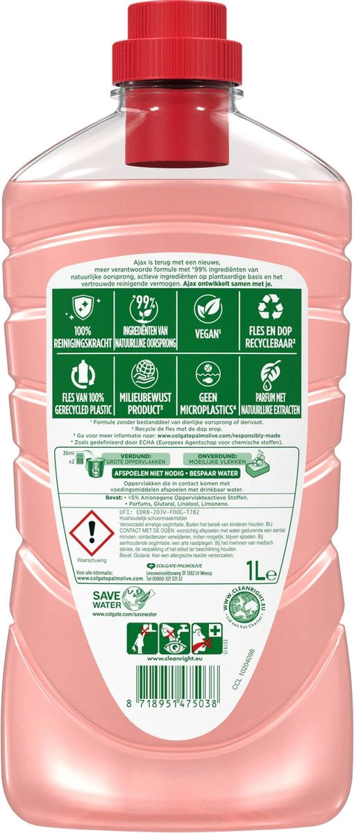 Ajax® Ajax Allesreiniger Fête Des Fleurs Hibiscus 6 X 1L - Voordeelverpakking 4 Ajax® Ajax Allesreiniger Fête Des Fleurs Hibiscus 6 X 1L - Voordeelverpakking - Afbeelding 2