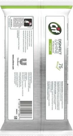 Cif Disinfect & Shine Wipes Doden 99,99% Van De Bacteriën Original Desinfecterende Schoonmaakdoekjes, Van 100% Biologisch Afbreekbaar Textiel 5 X 75 Doekjes -Schoonmaakmiddelen 640x1200