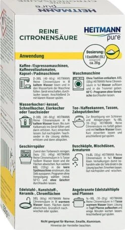 HEITMANN Pure Ontkalker- Citroenzuur Ontkalker, Natuurvriendelijke Kalkreiniger Voor Een Hygiënische Reiniging - Poeder, 1x 350 G 12 HEITMANN Pure Ontkalker- Citroenzuur Ontkalker, Natuurvriendelijke Kalkreiniger Voor Een Hygiënische Reiniging - Poeder, 1x 350 G -Schoonmaakmiddelen 654x1200