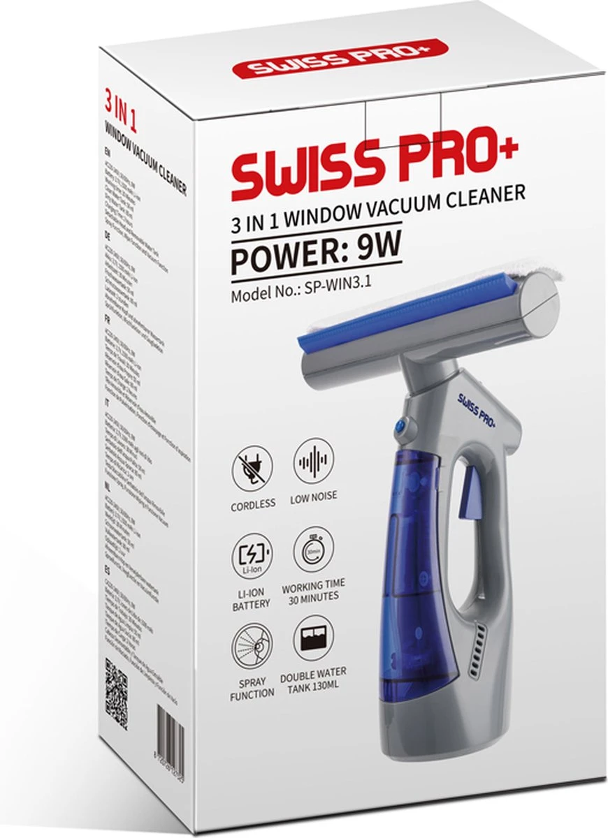 Swiss Pro+ Ruitenreiniger 3 In 1 WV 2 Blue Edition Window Vac - Ca. 120 M² - Waterzuiger - Incl. Smalle Zuigmond - Oplaadbaar - Raamwisser - Streeploos - Clicksystem - 2 Microvezeldoekjes - Met Sprayfunctie - Low Noise - Hepafilter 8 Swiss Pro+ Ruitenreiniger 3 In 1 WV 2 Blue Edition Window Vac - Ca. 120 M² - Waterzuiger - Incl. Smalle Zuigmond - Oplaadbaar - Raamwisser - Streeploos - Clicksystem - 2 Microvezeldoekjes - Met Sprayfunctie - Low Noise - Hepafilter - Afbeelding 6